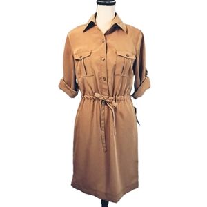 NWT Mossimo XS Shirt Dress Camel Tan Button Front Tie Waist Casual Office